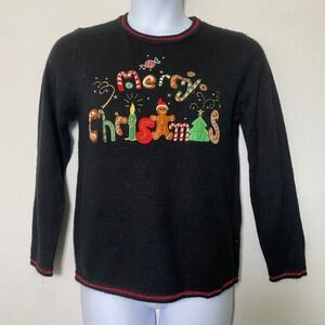 Women Medium M 8-10 Black Ugly Christmas Sweater Gingerbread Man Merry Christmas